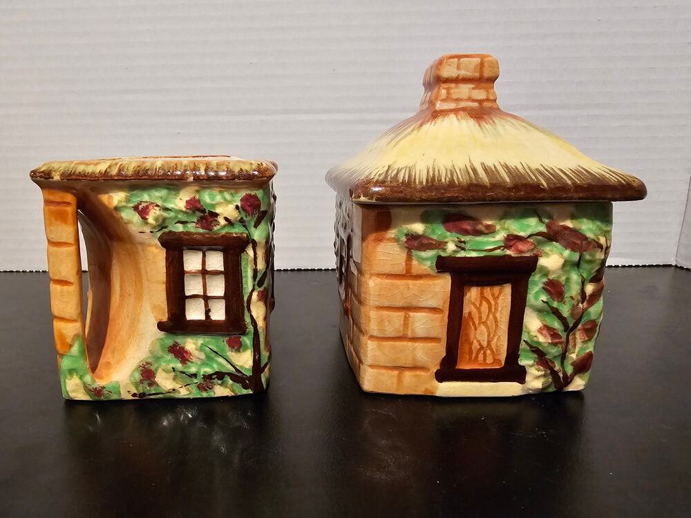 Vintage Set of Cottage Creamer & Sugar Bowl with Lid Made in Occupied Japan